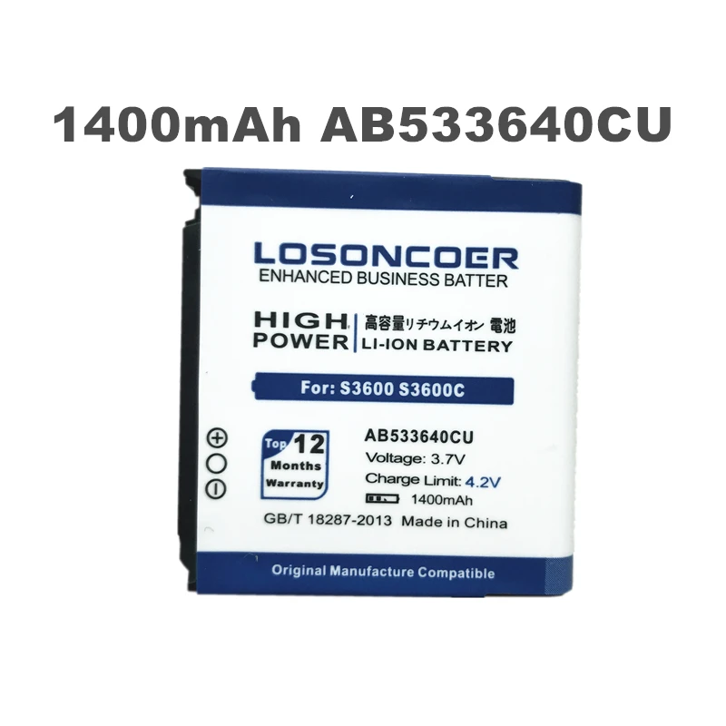LOSONCOER AB533640CU Battery for samsung S3600,S3600C,SGH-F330 SGH-J638 SGH-G400,SGH-G600,SGH-F338,SGH-F490,SGH-J630,1400mAh
LOSONCOER AB533640CU Battery for samsung S3600,S3600C,SGH-F330 SGH-J638 SGH-G400,SGH-G600,SGH-F338,SGH-F490,SGH-J630,1400mAh