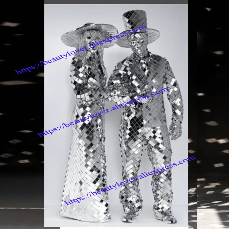 Cosplay mirror dresses men suit Bride and groom future technology show romantic space wedding dress stage wear
Cosplay mirror dresses men suit Bride and groom future technology show romantic space wedding dress stage wear