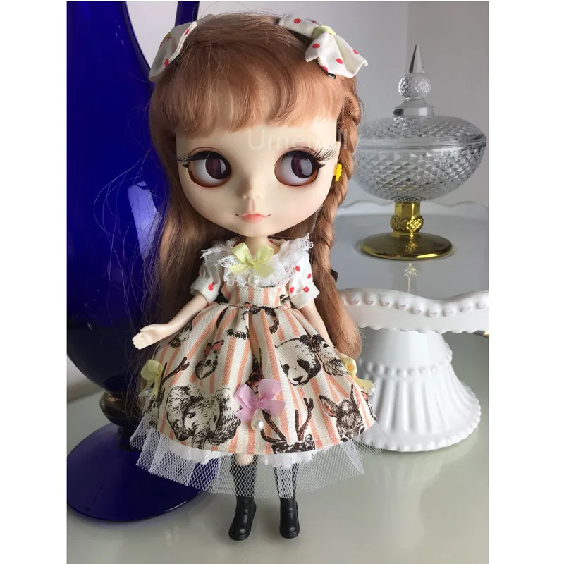 Handemade 1 комплект милый головной убор + платье с животным узором для Blyth Azone Licca 1/6 BJD
