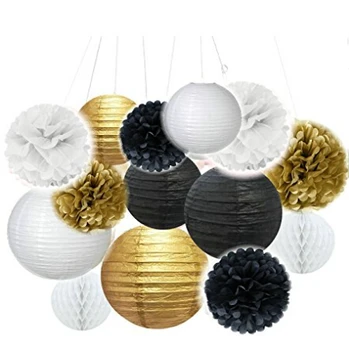 Set of 14ps Mixed Gold Black White Party Decor Kit Paper lantern Paper Honeycomb Balls Tissue Pom poms Flower Themed Party Decor
Set of 14ps Mixed Gold Black White Party Decor Kit Paper lantern Paper Honeycomb Balls Tissue Pom poms Flower Themed Party Decor