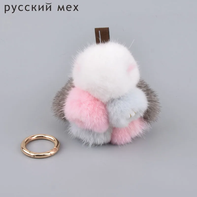 Colored Mink Fur key chain multicolor bunny rabbit ring bag Car Pendant craft gift charm component keychain | Украшения и