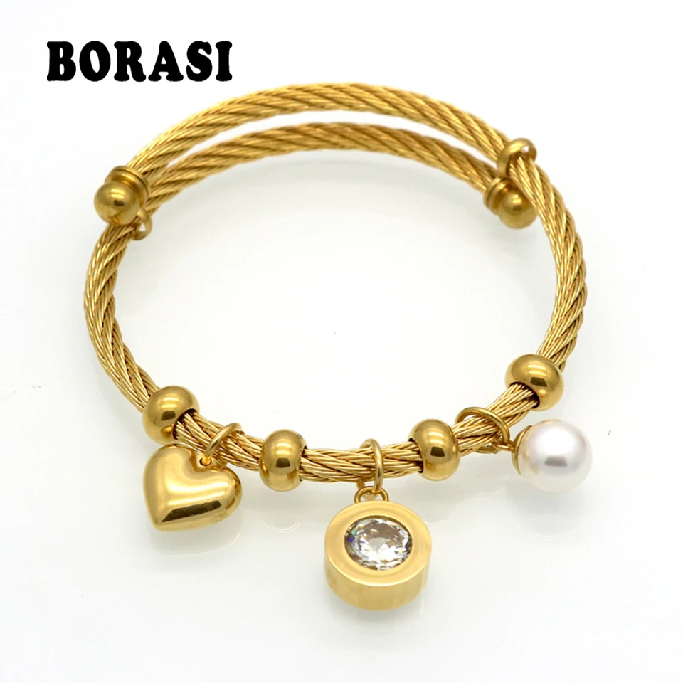 Fashion Stainless Steel Gold Color Heart Charm Bracelets & Bangles For Women Handmade Pearl With Crystal Beads Bracelet Pulsera 
Fashion Stainless Steel Gold Color Heart Charm Bracelets & Bangles For Women Handmade Pearl With Crystal Beads Bracelet Pulsera