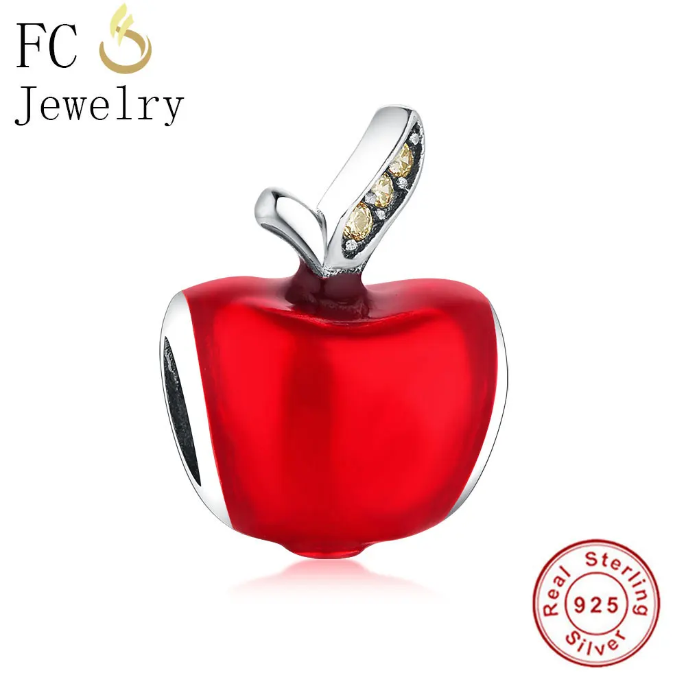 

FC Jewelry Fit Original Pandora Charm Bracelet 925 Sterling Silver Red Enamel Snow White Fruit Apple Beads Making Berloque New