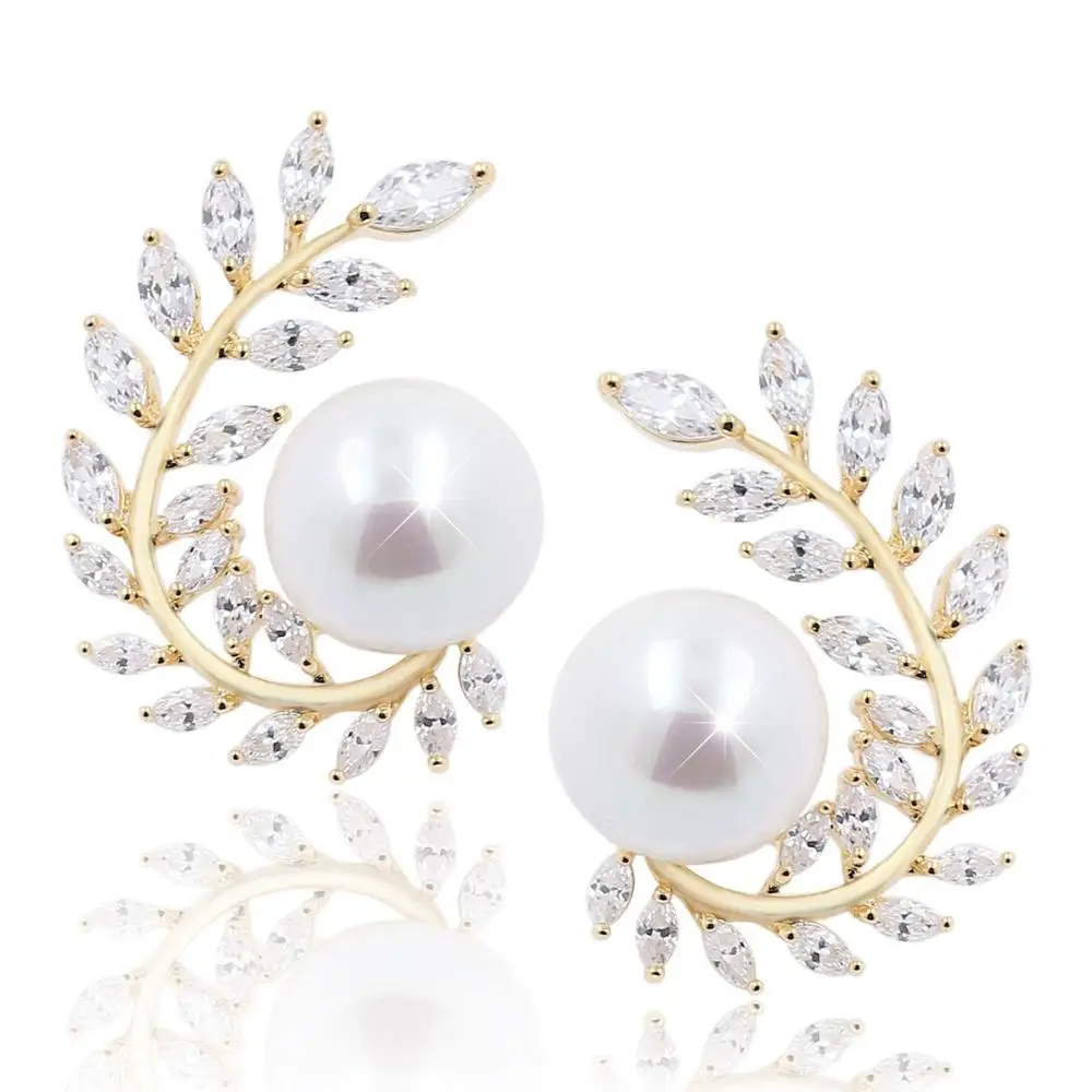 Women's elegance Gold Tone Olive Leaf 925 Sterling Silver Stud Earrings Fashion Jewelry Simulated Pearl Earrings for Women
Women's elegance Gold Tone Olive Leaf 925 Sterling Silver Stud Earrings Fashion Jewelry Simulated Pearl Earrings for Women