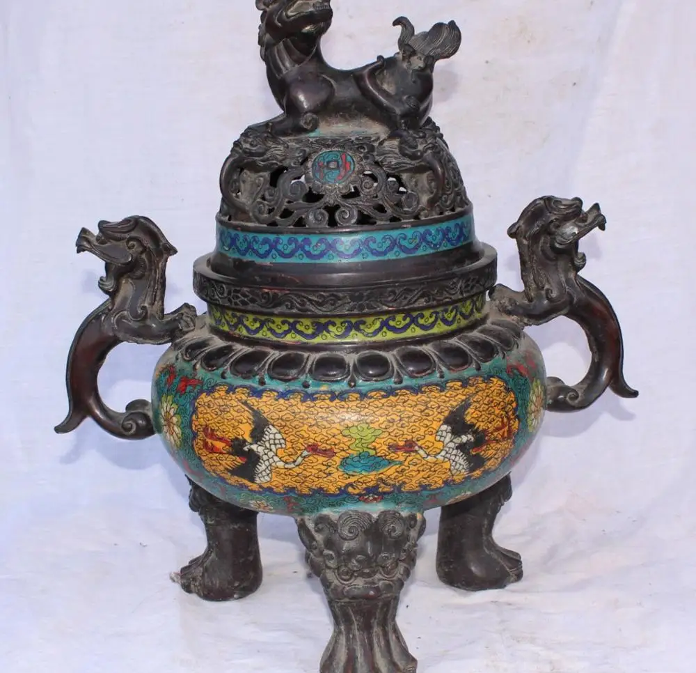 20" Marked Bronze Cloisonne Enamel Dragon Lion Beast Crane Pixiu Incense Burner
20" Marked Bronze Cloisonne Enamel Dragon Lion Beast Crane Pixiu Incense Burner