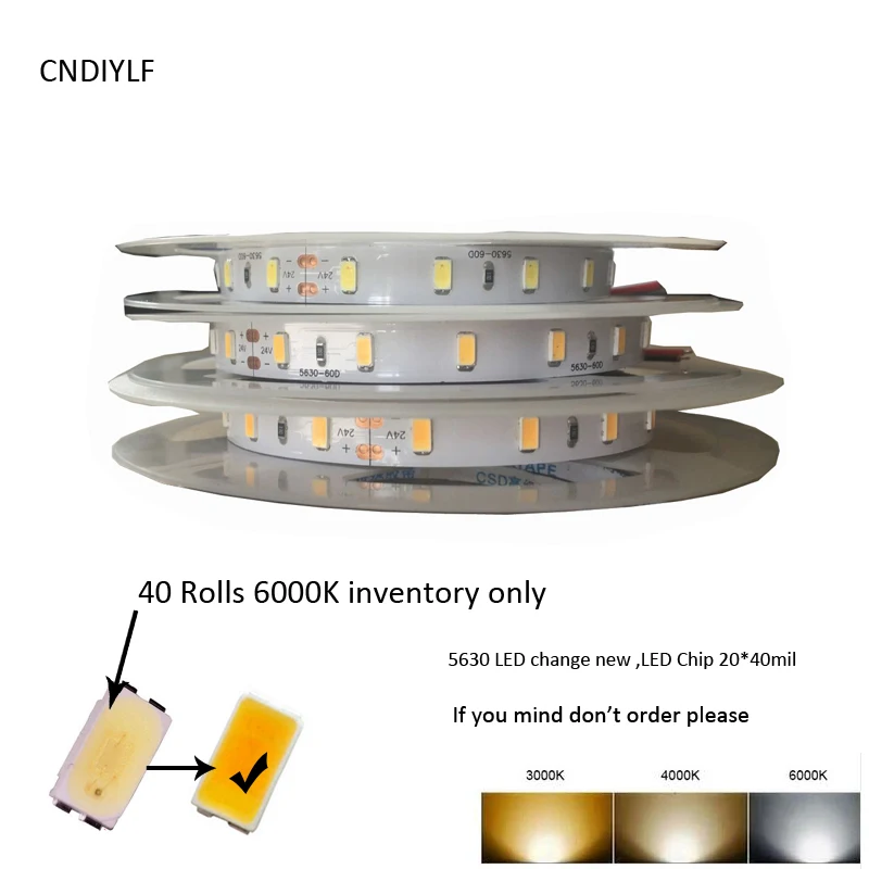CRI>80 5m 300PCS 0.5W SMD 5630 DC24V Flexible LED Strip Light Tape Ribbon Led strip White/Warm White/Nature White/Cold White
CRI>80 5m 300PCS 0.5W SMD 5630 DC24V Flexible LED Strip Light Tape Ribbon Led strip White/Warm White/Nature White/Cold White