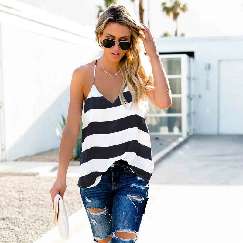 Women Summer Vest Top Striped Sleeveless Tee Shirt Blouse Ladies Beach Casual V-Neck Loose Tank Tops T-Shirt
Women Summer Vest Top Striped Sleeveless Tee Shirt Blouse Ladies Beach Casual V-Neck Loose Tank Tops T-Shirt