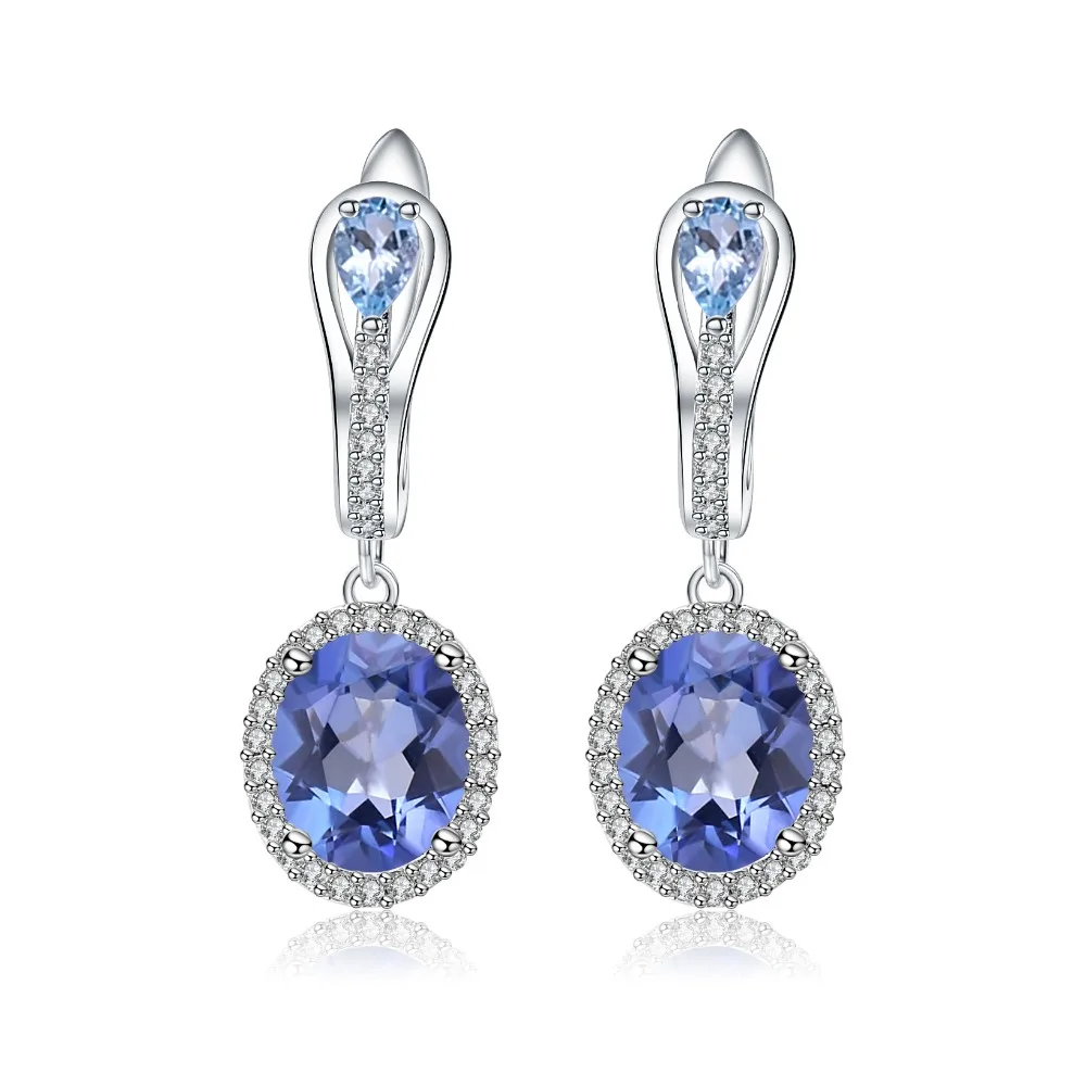 Gem's Ballet Fashion Natural Sky Blue Topaz Iolite Mystic Quartz Drop Earrings 925 Sterling Silver For Women Fine | Украшения и