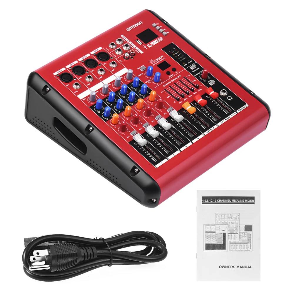 ammoon PMR406 4-Channel Digital Audio Mixer Mixing Console with Power Amplifier Function 48V Power USB Interface for Recording
ammoon PMR406 4-Channel Digital Audio Mixer Mixing Console with Power Amplifier Function 48V Power USB Interface for Recording