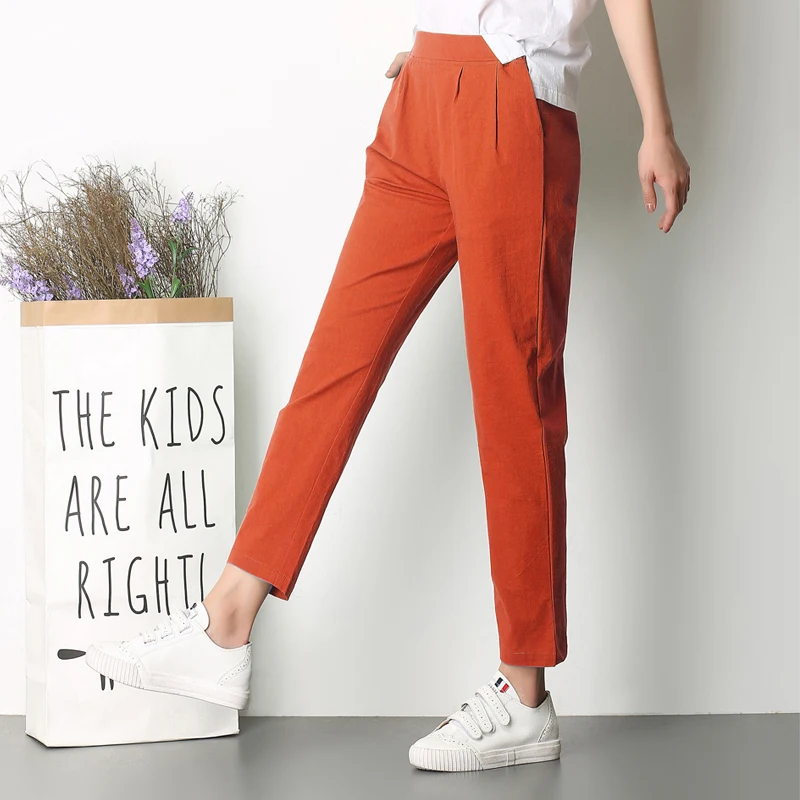 new summer autumn women's stretch linen pants plus size high waist casual trousers elastic waist female breathable pencil pants
new summer autumn women's stretch linen pants plus size high waist casual trousers elastic waist female breathable pencil pants