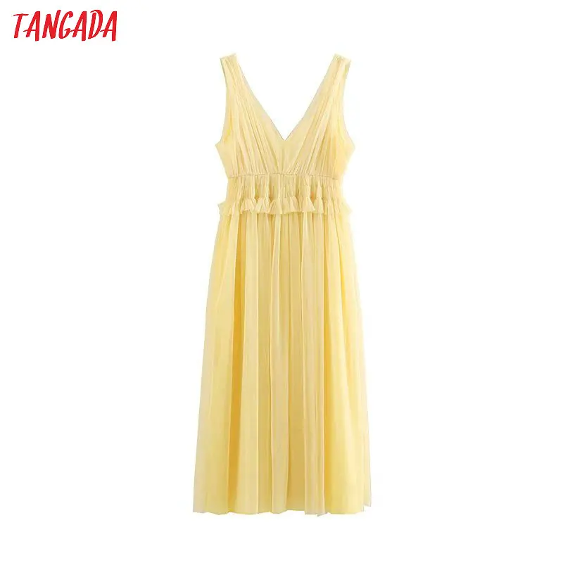 Tangada korean women chic mesh dress sleeveless V-neck 2019 sweet ladies pleated yellow dress vestidos 4M21
Tangada korean women chic mesh dress sleeveless V-neck 2019 sweet ladies pleated yellow dress vestidos 4M21