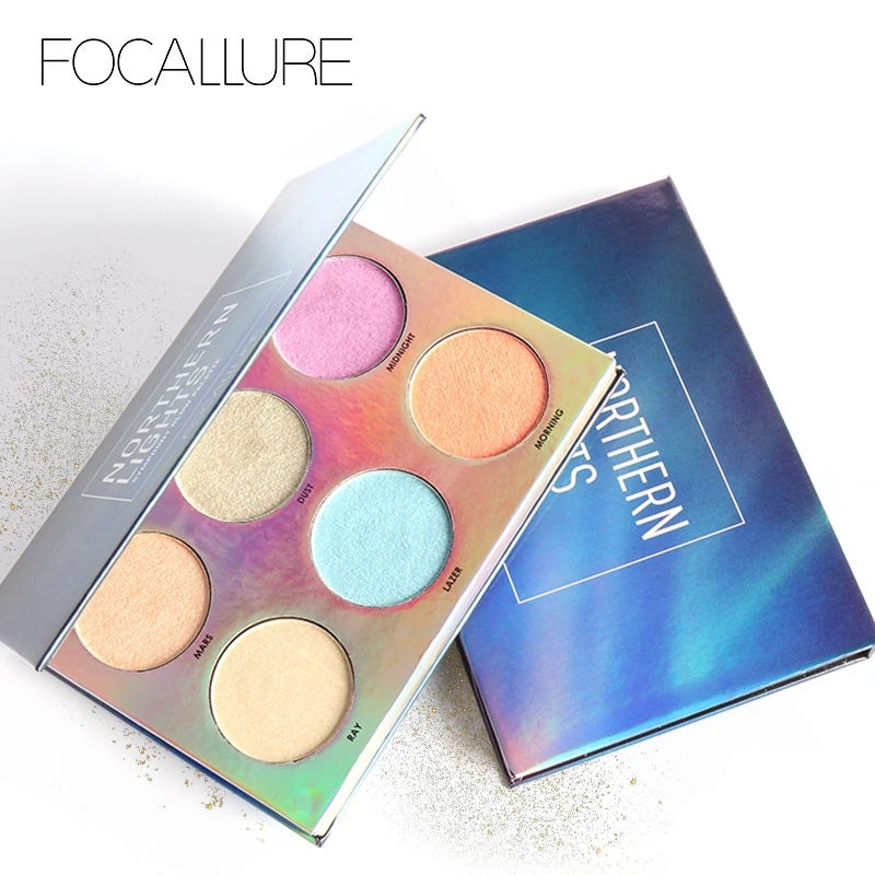 FOCALLURE Face Powder Palette Makeup Glitter Glow Shimmer Bronzer 6Colors Highlighter | Красота и здоровье