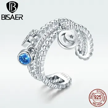 BISAER Genuine 925 Sterling Silver Blue CZ Triple Layers Round Moon and Sun Free Size Finger Rings Women Fashion Jewelry HSR350
BISAER Genuine 925 Sterling Silver Blue CZ Triple Layers Round Moon and Sun Free Size Finger Rings Women Fashion Jewelry HSR350