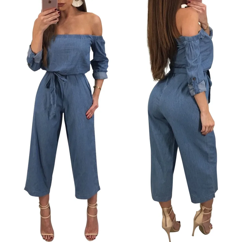 Denim Rompers Womens Jumpsuit 2019 Summer Sexy Slash Neck Off Shoulder Playsuits Drawstring Wide Leg Pants jean Overalls
Denim Rompers Womens Jumpsuit 2019 Summer Sexy Slash Neck Off Shoulder Playsuits Drawstring Wide Leg Pants jean Overalls