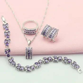 Purple Cubic Zirconia Silver Color Jewelry Sets For Women Necklace Pendant Hoop Earrings Bracelet Ring Birthday Gift Box
Purple Cubic Zirconia Silver Color Jewelry Sets For Women Necklace Pendant Hoop Earrings Bracelet Ring Birthday Gift Box