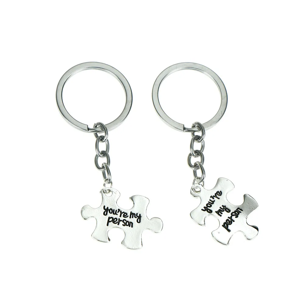 

2pcs Rings Gift For Friends Children's Party Souvenirs Gift Favors You Are My Person Keychains Letter Engraved Lover Couples Key