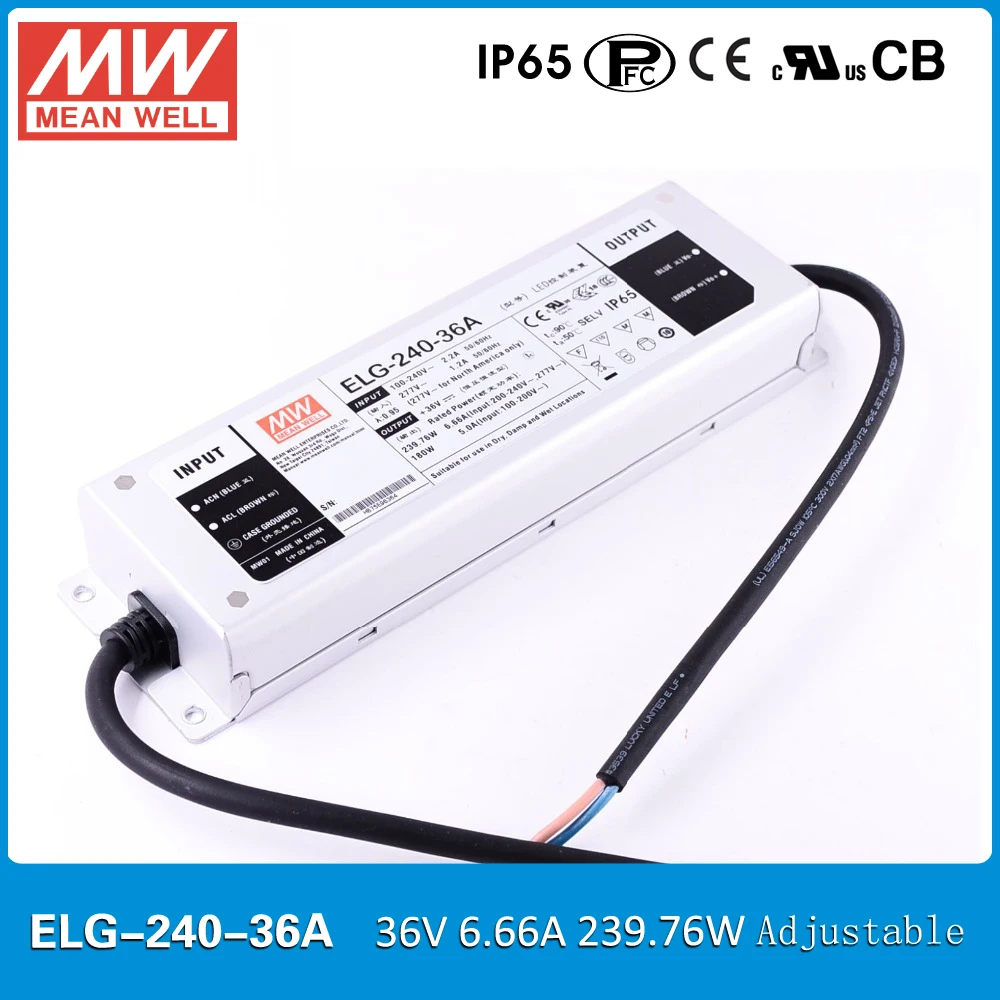Original MEAN WELL ELG-240-36A 240W 36V 6.66A IP65 adjustable Power Supply Meanwell LED driver ELG-240 A type
Original MEAN WELL ELG-240-36A 240W 36V 6.66A IP65 adjustable Power Supply Meanwell LED driver ELG-240 A type