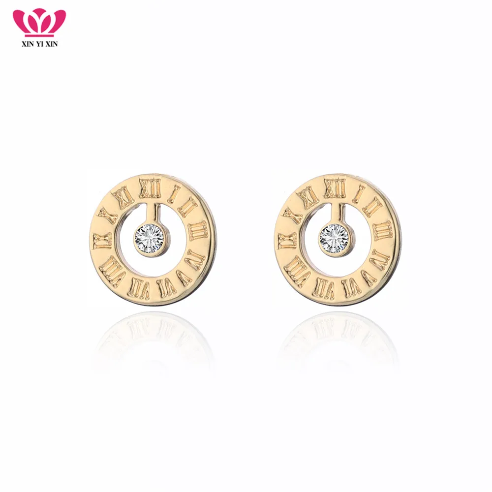 

Wholesale Fashion Hollow Rhionestone Horologe Stud Earrings With Arabic numeral for Women Gold/Silver Simple Birthday Gifts