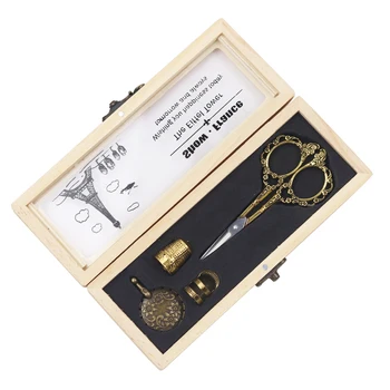 D&D Cross Stitch Sewing Kits Box With Stainless Steel Scissor Brass Sewing Thimble Needles Stitch Wire Cutter For Needlework