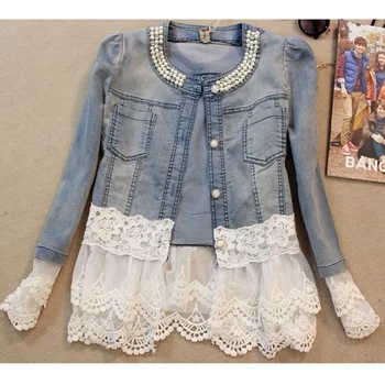 Female Short Section Denim Jacket Fashion 2018 Spring New Fashion Beaded Thin Stitching Lace WOMEN Cowboy Jacket Lace Slim Coat
Female Short Section Denim Jacket Fashion 2018 Spring New Fashion Beaded Thin Stitching Lace WOMEN Cowboy Jacket Lace Slim Coat