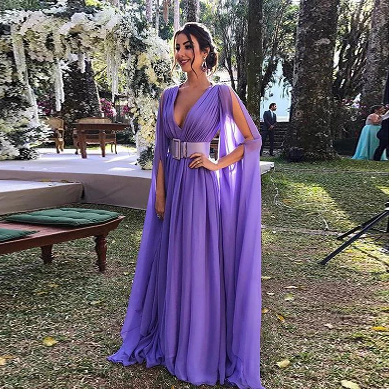 Elegant 2019 Chiffon Violet Color A-line Pleated Prom Gowns With Full Sleeves Deep V-neck Formal Party Gowns Summer
Elegant 2019 Chiffon Violet Color A-line Pleated Prom Gowns With Full Sleeves Deep V-neck Formal Party Gowns Summer