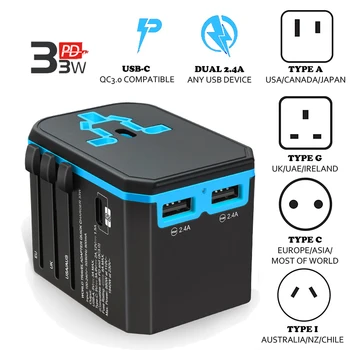Universal Power Adapter All in one World Travel USB Type C QC 3.0 33W PD Plug Adaptor Kit
Universal Power Adapter All in one World Travel USB Type C QC 3.0 33W PD Plug Adaptor Kit