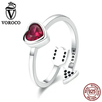VOROCO 100% 925 Sterling Silver Arrow Red Heart Original Open Finger Rings Women Wedding Party Fine Jewelry Gift anillos BKR436
VOROCO 100% 925 Sterling Silver Arrow Red Heart Original Open Finger Rings Women Wedding Party Fine Jewelry Gift anillos BKR436