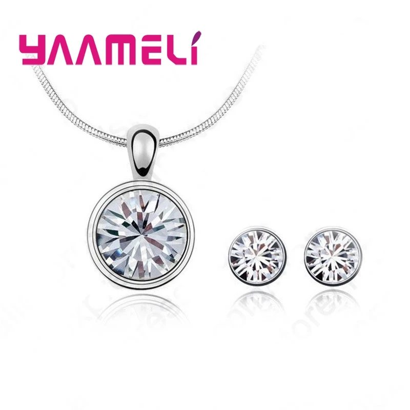 925 Sterling Silver Necklace Earrings Set Classic Simple Style Round Crystal Stone Valentine's Day Surprise For Women
925 Sterling Silver Necklace Earrings Set Classic Simple Style Round Crystal Stone Valentine's Day Surprise For Women