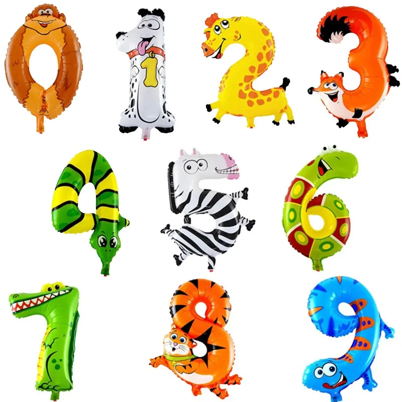 1 Ud 0 9 Globos Con Numeros De Animales De Dibujos Animados Encantadores Decoracion Para Fiesta De Feliz Cumpleanos