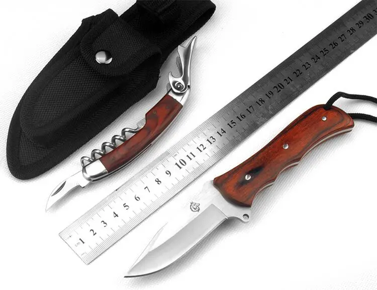 Wood handle Straight knife + multi-functional folding knife bottle opener sharp blade D2 steeel outdoor camping survival kit Hol
Wood handle Straight knife + multi-functional folding knife bottle opener sharp blade D2 steeel outdoor camping survival kit Hol