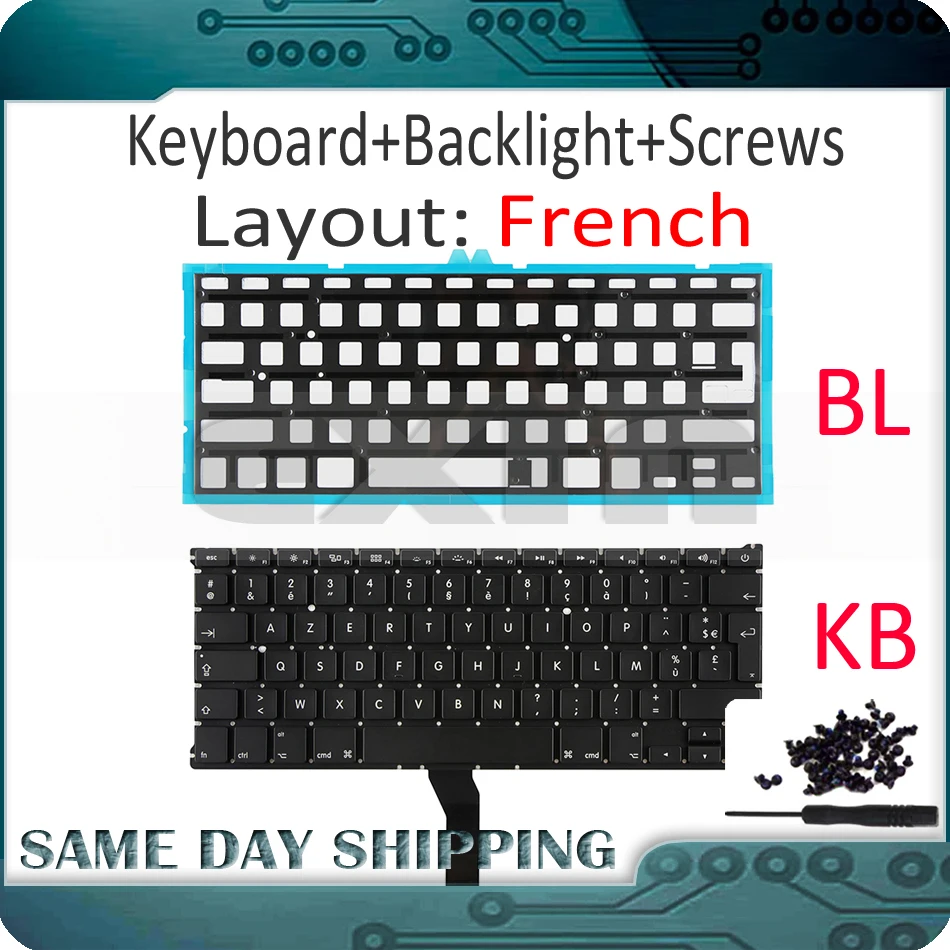 New for Apple Macbook Air 11" A1370 A1465 French Standard Keyboard AZERTY with Backlight Backlight + Screws 2011-2015 Year
New for Apple Macbook Air 11" A1370 A1465 French Standard Keyboard AZERTY with Backlight Backlight + Screws 2011-2015 Year