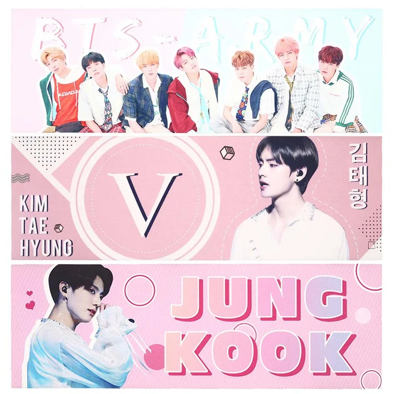 

1 Pc Kawaii K-pop BTS Bangtan Boy Concert Support V Jungkook Army Hand Banner Fabric Hang Up Poster Stationery Set