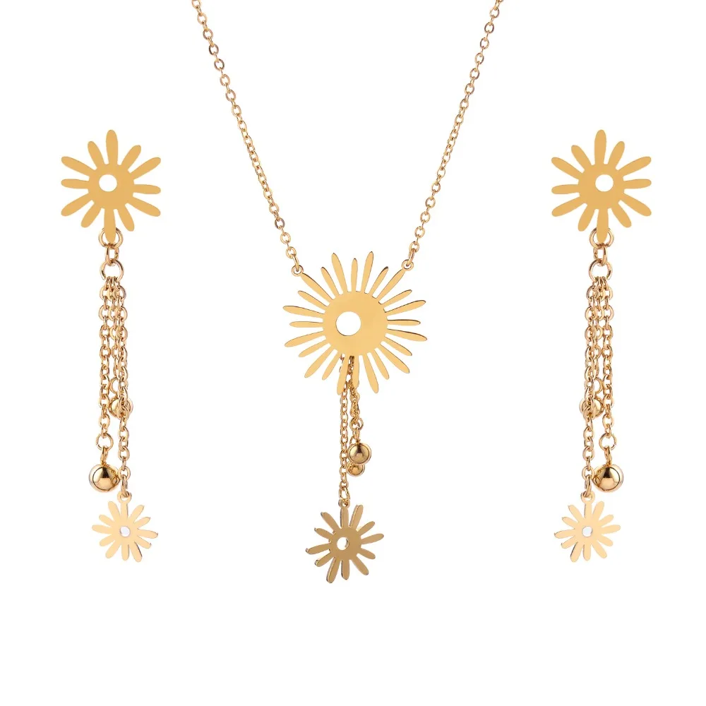 New Arrival Stainless Steel Earrings Pendant Necklace Set Gold Color Women Jewelry Set High Quality Free Chain
New Arrival Stainless Steel Earrings Pendant Necklace Set Gold Color Women Jewelry Set High Quality Free Chain