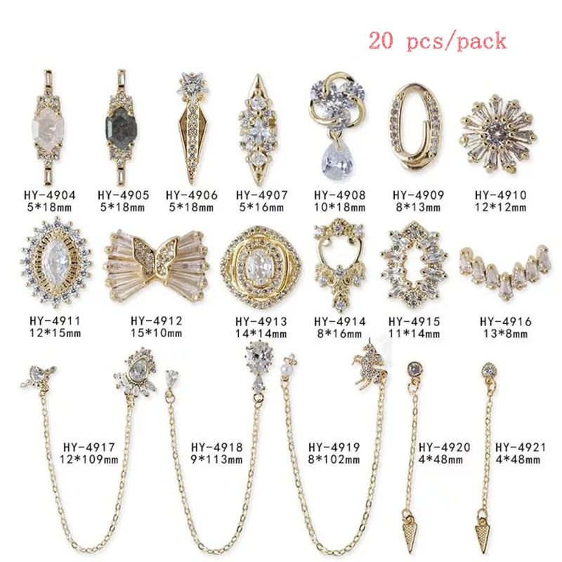 20 pcs/pack Luxury Charm Zircon Alloy 3D Nail Art Decorations Golden Classical Crystal Jewelry Manicure Design Accessories
20 pcs/pack Luxury Charm Zircon Alloy 3D Nail Art Decorations Golden Classical Crystal Jewelry Manicure Design Accessories