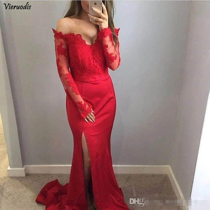2019 Sexy Off-Shoulder Prom Dresses Sweep Train High Split Long Sleeve Evening Dresses Party Gowns
2019 Sexy Off-Shoulder Prom Dresses Sweep Train High Split Long Sleeve Evening Dresses Party Gowns