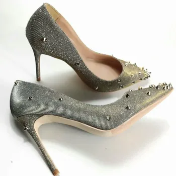 Keshangjia Bling Sequins Silver Rivets Studded High Heels Women Pumps Fashion Pointed Toe Party Wedding Shoes Bridal Dress Pum
Keshangjia Bling Sequins Silver Rivets Studded High Heels Women Pumps Fashion Pointed Toe Party Wedding Shoes Bridal Dress Pum