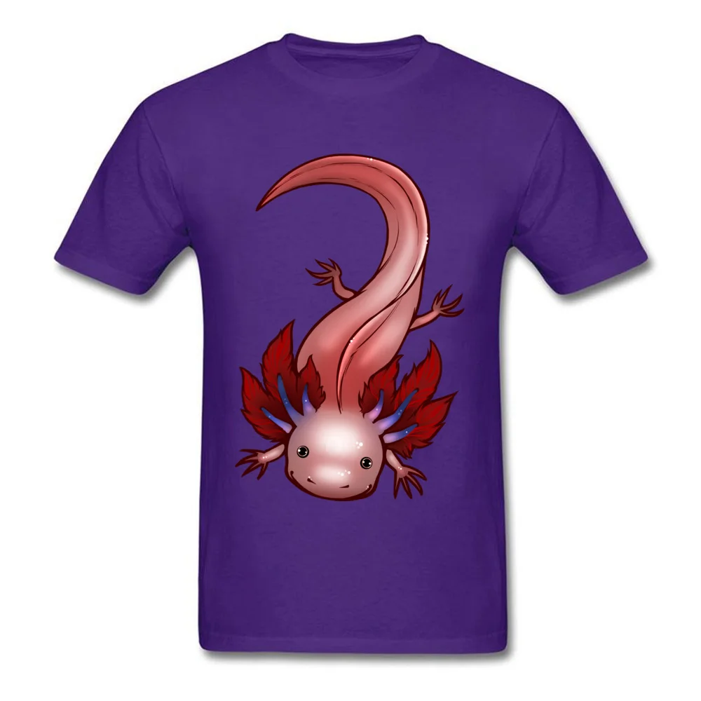 Blue Gilled Leucistic Axolotl Company Student Top T-shirts Round Collar Short Sleeve 100% Cotton Tops T Shirt Europe T Shirts Blue Gilled Leucistic Axolotl purple