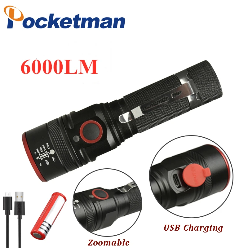 T6 Led Flashlight USB Rechargeable Flashlight Zoomable 3 modes torch use 18650 battery with USB cable for Camping z30
T6 Led Flashlight USB Rechargeable Flashlight Zoomable 3 modes torch use 18650 battery with USB cable for Camping z30