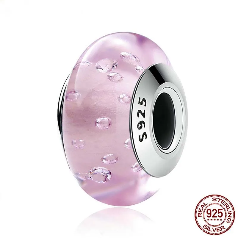100% 925 Sterling Silver High Quality Pink Fizzle Glass Charm Murano Glass Beads fit Charm Bracelet Silver Jewelry
100% 925 Sterling Silver High Quality Pink Fizzle Glass Charm Murano Glass Beads fit Charm Bracelet Silver Jewelry