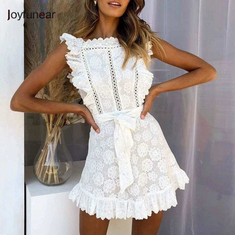 Joyfunear Elegant Embroidery Lace Women Dress Hollow Out Sashes Ruffle White Summer Dress Slim Sexy Party Lady Dress Vestidos
Joyfunear Elegant Embroidery Lace Women Dress Hollow Out Sashes Ruffle White Summer Dress Slim Sexy Party Lady Dress Vestidos