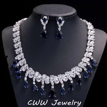 CWWZircons Gorgeous Rayal Blue Cubic Zircon Engagement Bridal Earrings And Necklace Sets For Wedding Jewelry T125
CWWZircons Gorgeous Rayal Blue Cubic Zircon Engagement Bridal Earrings And Necklace Sets For Wedding Jewelry T125