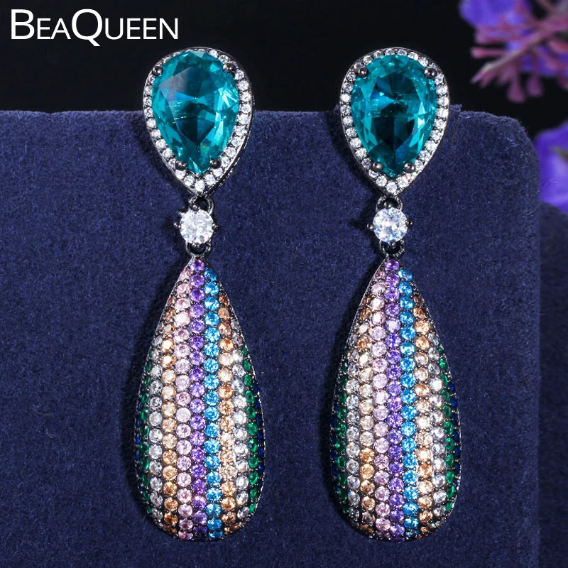 BeaQueen Big Blue Water Drop Long Dangle Earrings for Women Wedding Full Micro Cubic Zircon Multicolor Dubai Bridal Jewelry E282
BeaQueen Big Blue Water Drop Long Dangle Earrings for Women Wedding Full Micro Cubic Zircon Multicolor Dubai Bridal Jewelry E282