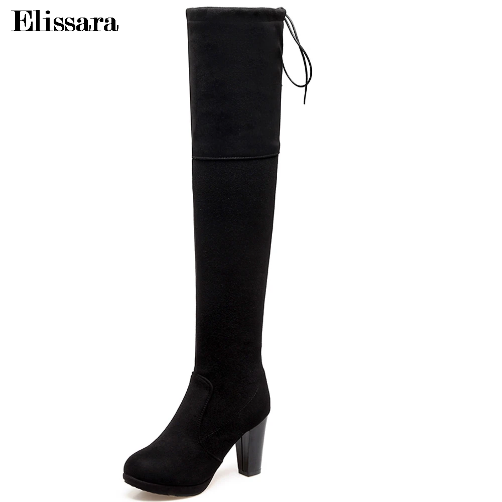 

Elissara Women High Heels Over The Knee Boots Women Thigh High Knight Shoes Women Zip Winter Warm Boots Plus Size 31-43