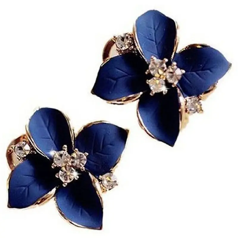 Elegance women's earrings with rhinestones camelia shaped cute pierced Jewelry | Украшения и аксессуары