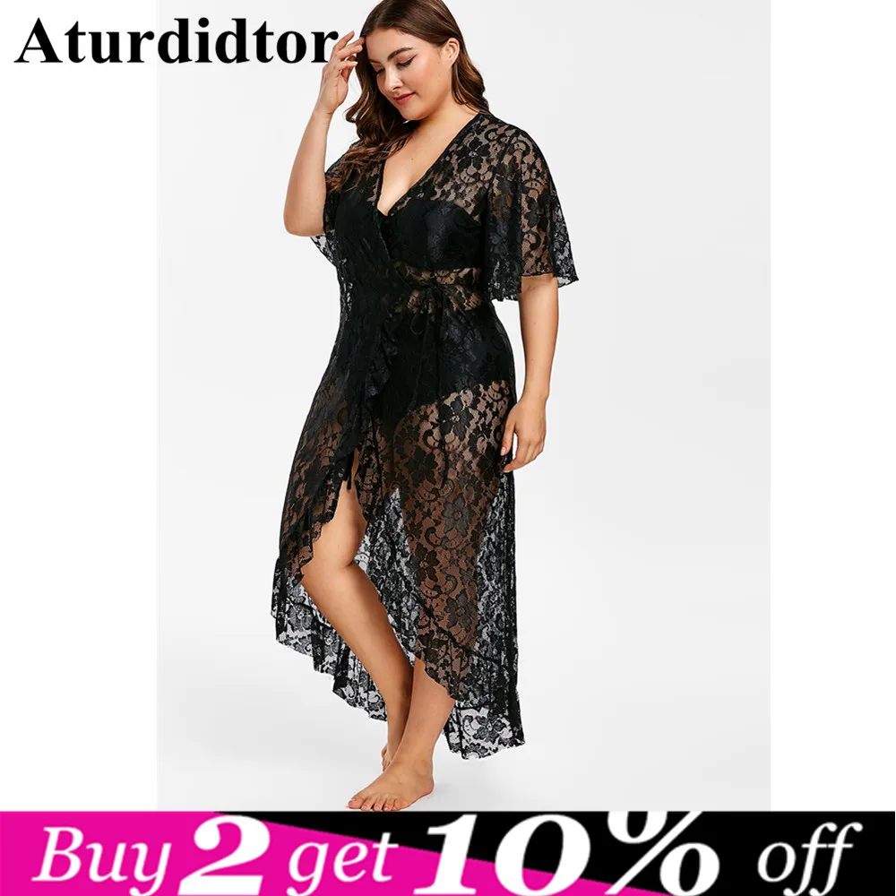 Plus Size Black Floral Sexy See Through Lace Mesh Asymmetrical Tassel Hem Cover Ups Women Summer Long Beach Dresses Beachwear
Plus Size Black Floral Sexy See Through Lace Mesh Asymmetrical Tassel Hem Cover Ups Women Summer Long Beach Dresses Beachwear
