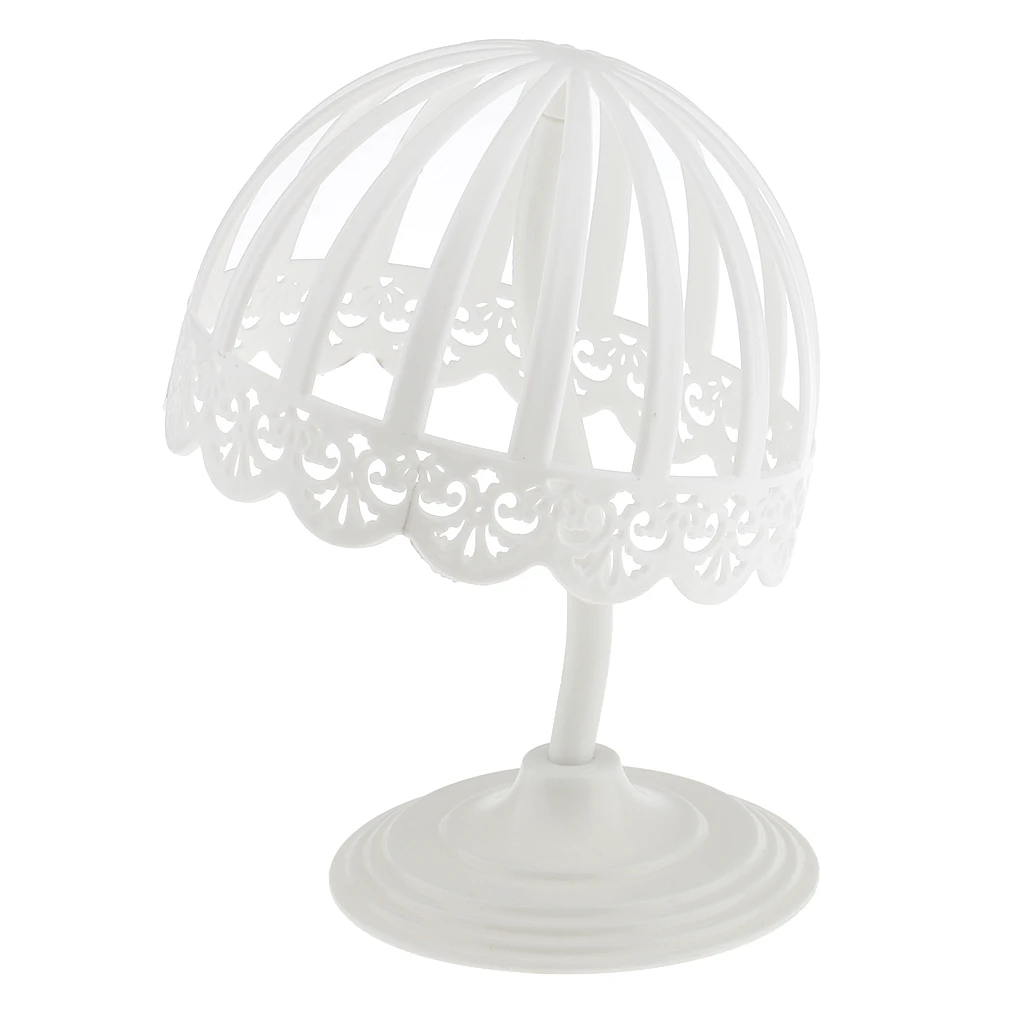 Plastic Baby Wig Hair Head Hat Cap Display Holder Stand Storage Rack 40cm Curved Plastic Pole & Round Heavy Base