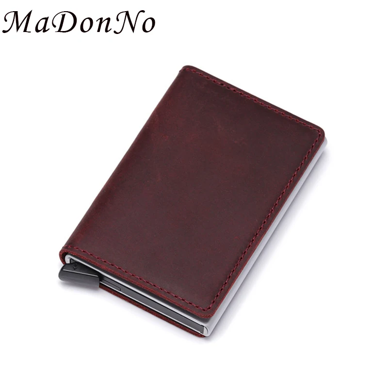 Фото MaDonNo Genuine leather Rfid Credit Card Holder Wallet Men Metal Business Bank id creditcardhouder pasjes houder | Багаж и сумки