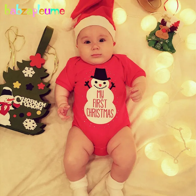 

2Piece/Christmas Outfit For Baby Girls Clothing Boys Bodysuit+Hats Cartoon Cute Short Sleeve Jumpsuit Newborn Clothes Set BC1284