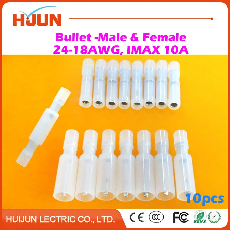10pcs/lot Bullet-Male & Bullet-Female Quick Disconnect Cable Wire Splice Insulation Terminal Connector 0.5-0.75mm2 24-18AWG 10A
10pcs/lot Bullet-Male & Bullet-Female Quick Disconnect Cable Wire Splice Insulation Terminal Connector 0.5-0.75mm2 24-18AWG 10A