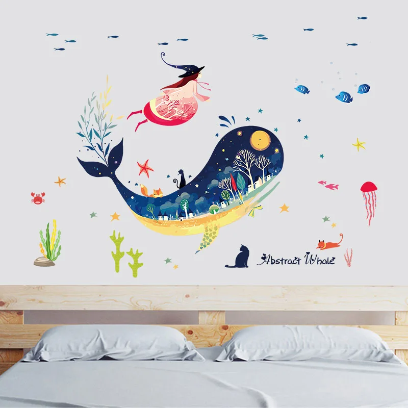 Submarine Whale Animal Wall Sticker For Kids Rooms Baby Girls Bedroom Bathroom Tiles Wall Decals Mural Diy Home Decor Wall Decor Stickers Quotes Wall